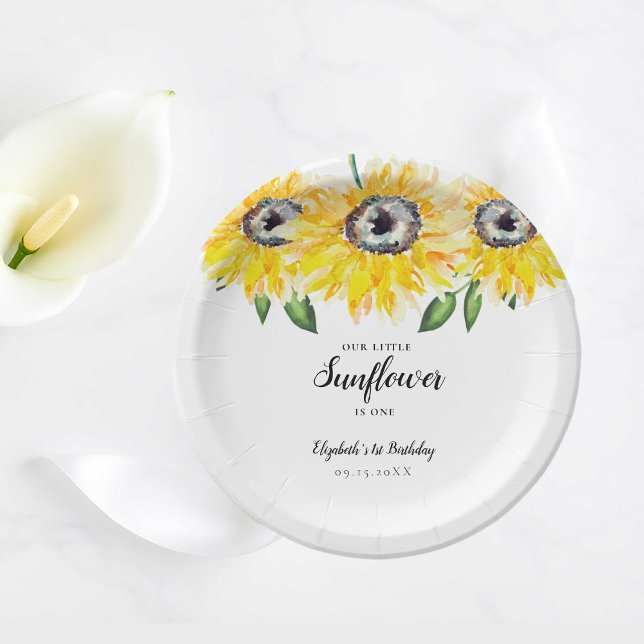 Assiettes En Carton Little Sunflower est un premier anniversaire Elega (Créateur téléchargé)