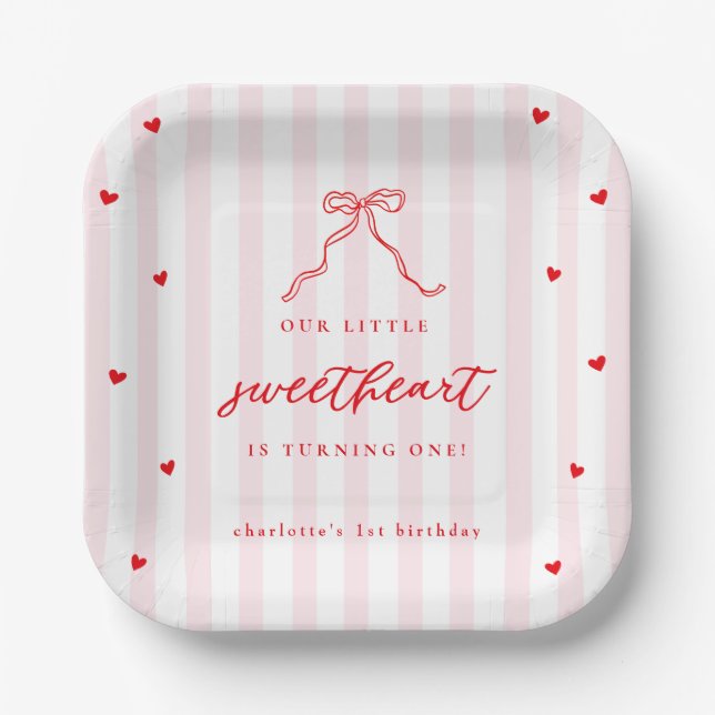 Assiettes En Carton Little Sweetheart Bow First Birthday (Recto)