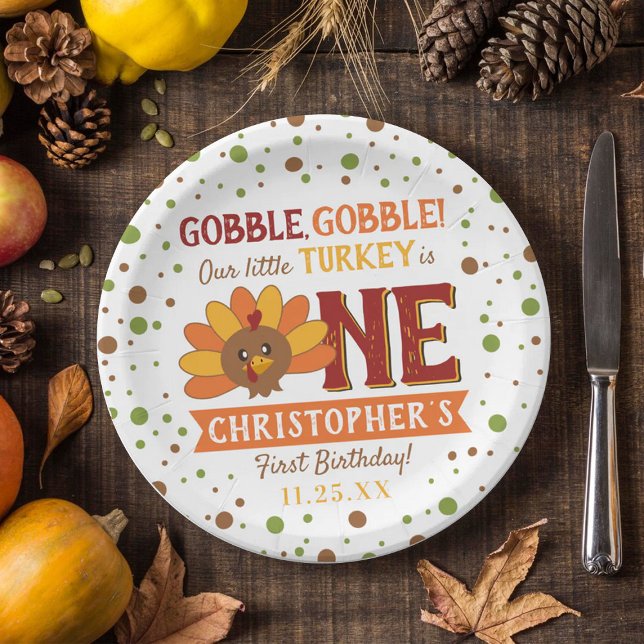 Assiettes En Carton Little Turkey Fall Thanksgiving 1er anniversaire (Créateur téléchargé)