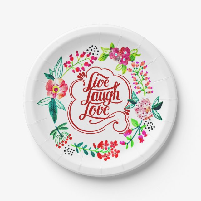 Assiettes En Carton Live rire amour floral (Devant)
