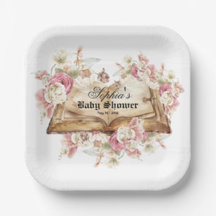 Assiettes En Carton Livre de Conte de Fées Fleurs Rose Baby Shower