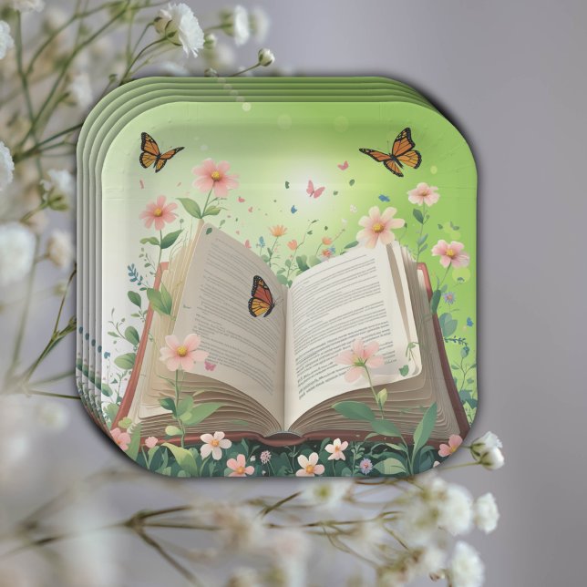 Assiettes En Carton Livre de Jardin moderne Baby shower Floral (Créateur téléchargé)