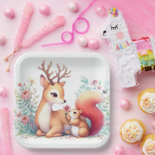 Assiettes En Carton Livre D'Histoire Bébés Bois Cerfs Et Chipmunk