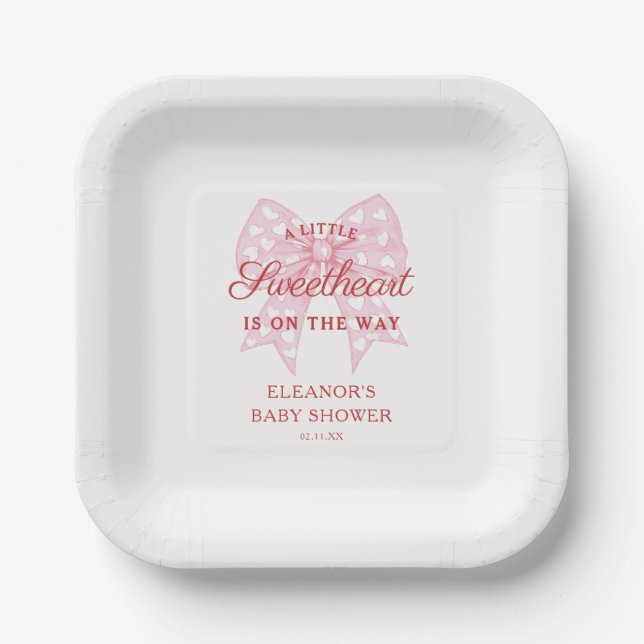 Assiettes En Carton Livre d'or du Baby shower Pink Bow (Recto)