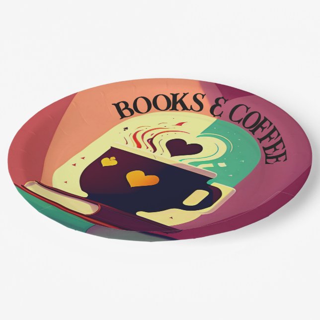 Assiettes En Carton Livres Et Café (Angle)