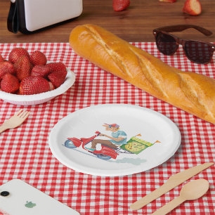 Assiettes En Carton Livreur de Pizza sur Scooter Rouge