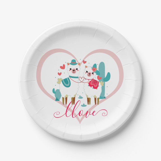 Assiettes En Carton Llama Amour  (Devant)