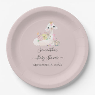 Assiettes En Carton Llama bébé avec Fleurs blanches et roses Adorable