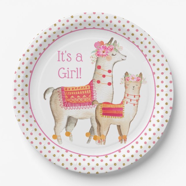 Assiettes En Carton Llama Mama Baby Girl Baby shower (Devant)