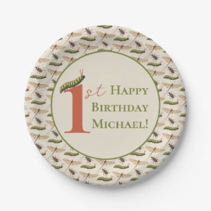 Assiettes En Carton Log Bug Insect Nom personnalisé 1er anniversaire