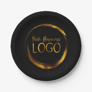 Assiettes En Carton Logo d'affaires rond sur Promo noir