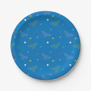 Assiettes En Carton Logo de Wonder Woman et étoiles motif bleu