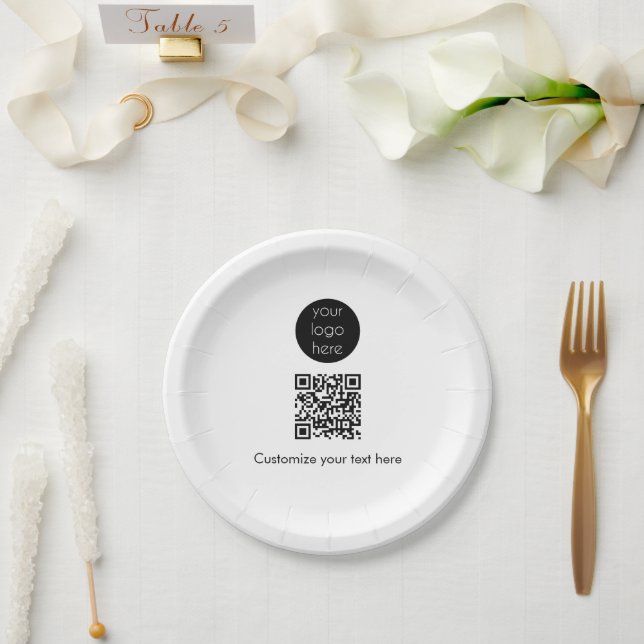 Assiettes En Carton Logo d'entreprise Code QR promotionnel Texte (Mariage)