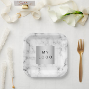 Assiettes En Carton Logo d'entreprise en marbre blanc noir