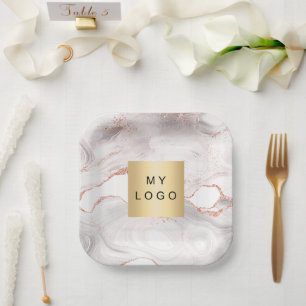 Assiettes En Carton Logo d'entreprise en marbre doré rose