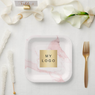 Assiettes En Carton Logo d'entreprise en marbre rose