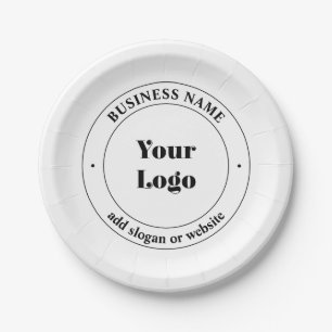Assiettes En Carton Logo d'entreprise et texte promotionnel   Blanc
