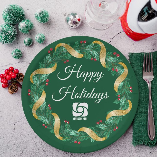 Assiettes En Carton Logo d'entreprise personnalisé Green Christmas Wre (Créateur téléchargé)