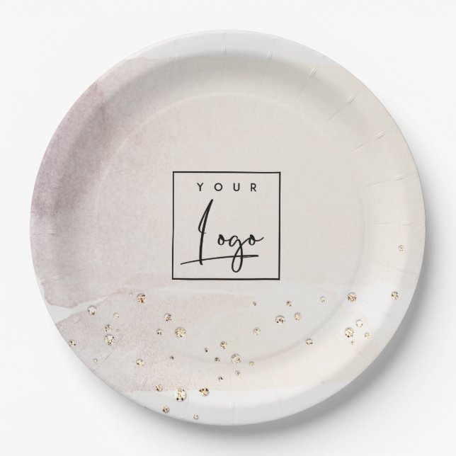 Assiettes En Carton Logo Elégant Rose Abstrait Gold Purple Aquarelle (Devant)