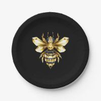 Logo Faux Gold Foil Bee Polygonal sur Noir