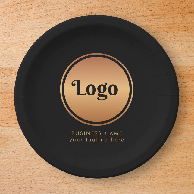 Assiettes En Carton Logo Or & Texte Personnalisé Entreprise Marque (Créateur téléchargé)
