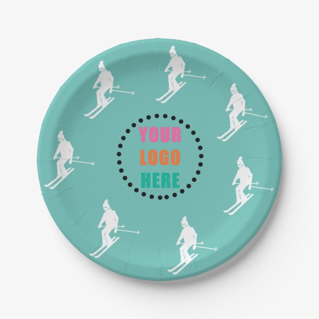 Assiettes En Carton Logo Personnalisable Photo Skieurs Ski Ski Turquoi (Devant)