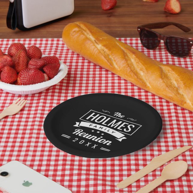 Assiettes En Carton Logo Retro Moderne Famille Reunion (Pique-nique)