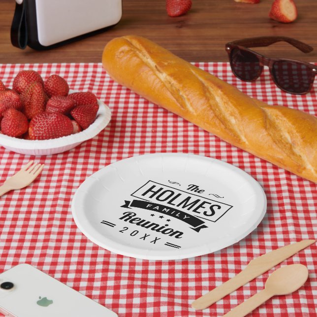 Assiettes En Carton Logo Retro Moderne Famille Reunion (Pique-nique)