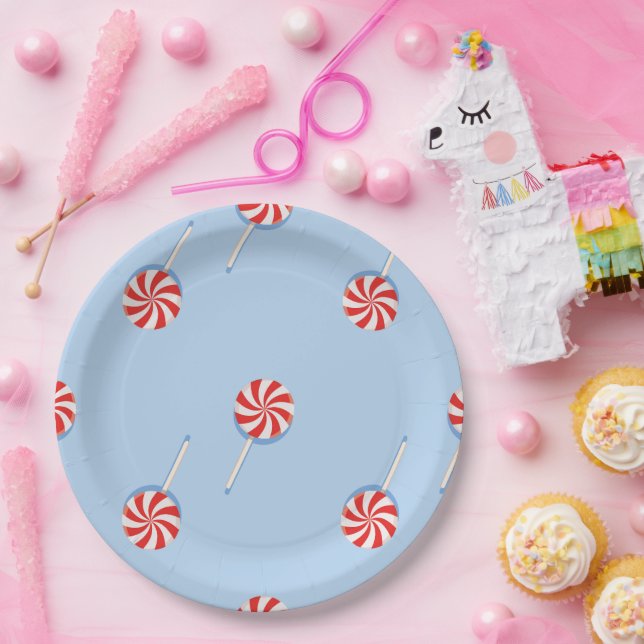Assiettes En Carton Lollipop Sweet Candy Blue Anniversaire de enfant P (Fête)