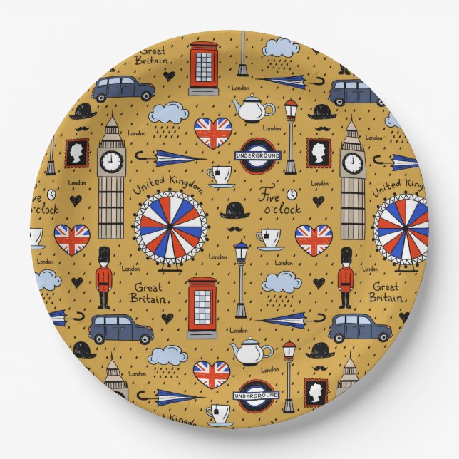 Assiettes En Carton London Doodles (Devant)