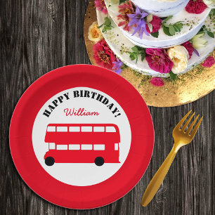 Assiettes En Carton London Red Double Decker Bus, British Kids (Party)