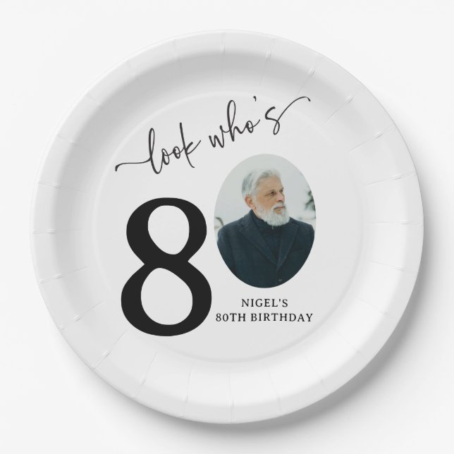 Assiettes En Carton Look Who's 80! Modern Photo 80th Birthday (Devant)