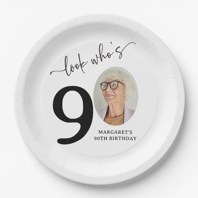 Assiettes En Carton Look Who's 90! Modern Photo 90th Birthday (Devant)