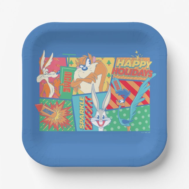 Assiettes En Carton LOONEY TUNES™ | Joyeux Motif de vacances (Recto)