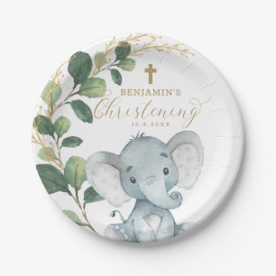 Assiettes En Carton L'or mignon de verdure d'éléphant part du baptê