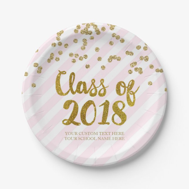 Assiettes En Carton L'or rougissent l'obtention du diplôme rose 2018 (Devant)