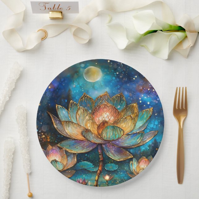 Assiettes En Carton Lotus de verre tendu fleurit au clair de lune (Mariage)