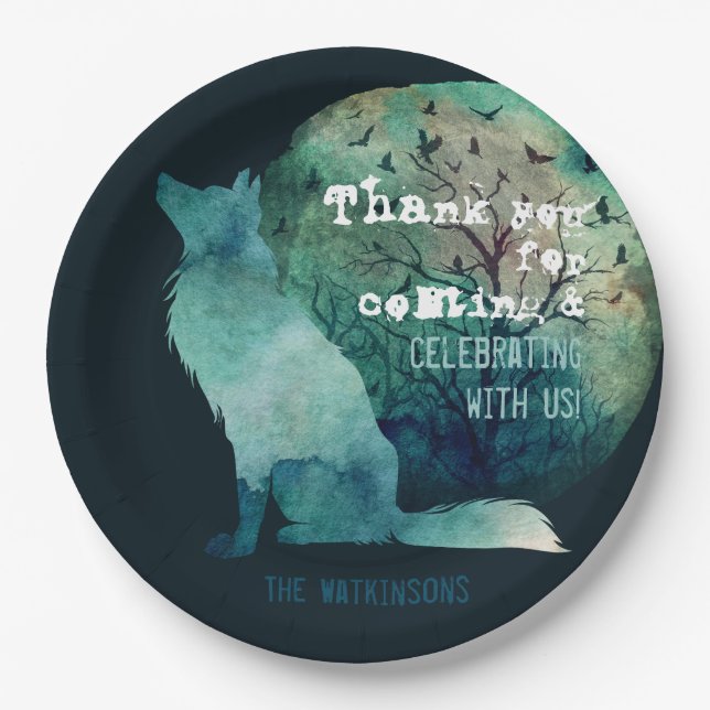 Assiettes En Carton Loup amoureux joli foncé turquoise esthétique pers (Devant)