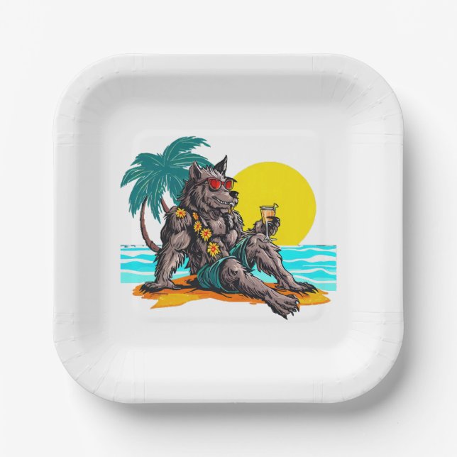 Assiettes En Carton loup-garou en vacances (Recto)