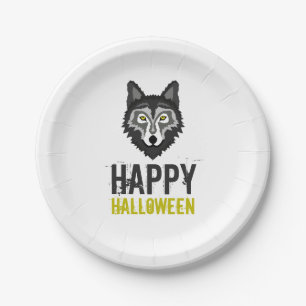 Assiettes En Carton Loup Gris, Bonne Halloween