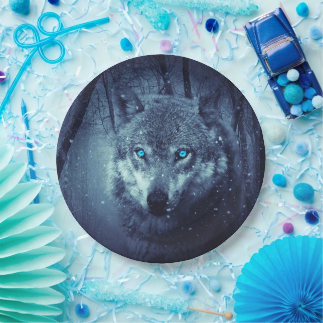 Assiettes En Carton Loup sauvage magique aux yeux bleus Extraordinaire (Fête)