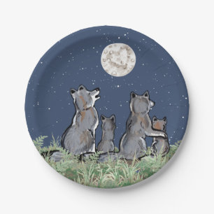 Assiettes En Carton Loups loups hurler à la lune, étoiles de nuit Anim