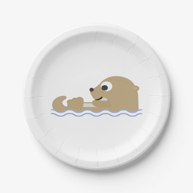 Assiettes En Carton Loutre de flottement mignonne (Devant)