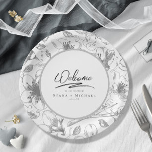 Assiettes En Carton Love Calligraphy Mariage Floral Pattern Blk ID940