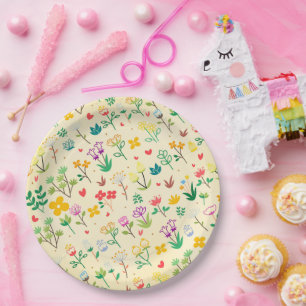 Assiettes En Carton Love Garden Spring Fleurs & Coeurs Anniversaire Fê