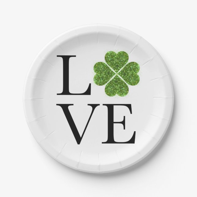Assiettes En Carton LOVE green sparking clocher shamrock st patrick da (Devant)