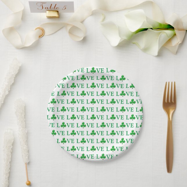 Assiettes En Carton Love Green white Clover Shamrock St. Patrick's Day (Mariage)