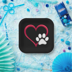 Assiettes En Carton Love Heart Chien Paw Valentine's Day Amoureux des 