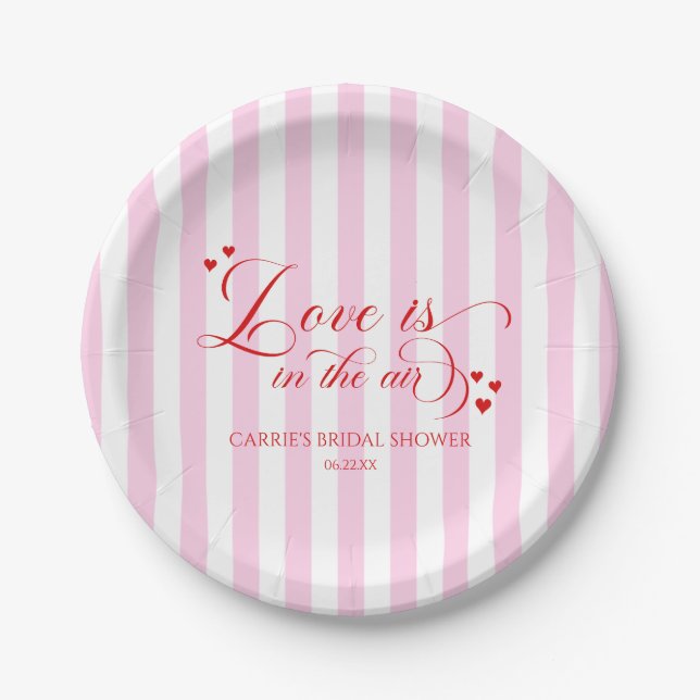 Assiettes En Carton Love Is In The Air Pink Red Hearts Bridal Shower (Devant)