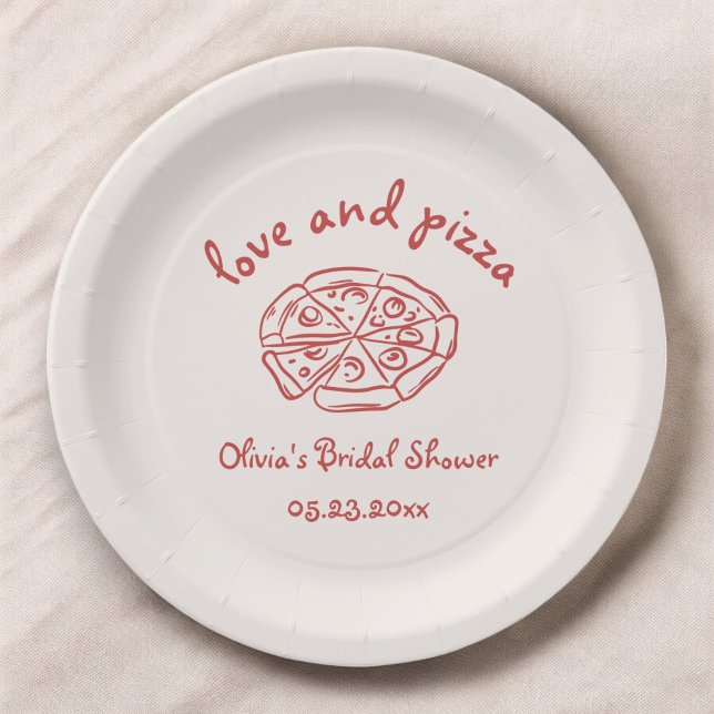 Assiettes En Carton Love & Pizza Italien main tiré Fête des mariées ro (Créateur téléchargé)